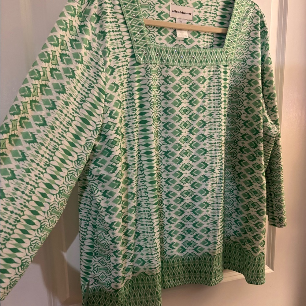 Woman’s Alfred Dunner Green Patterned Square-Neck Women's Top sz XL - Picture 4 of 7